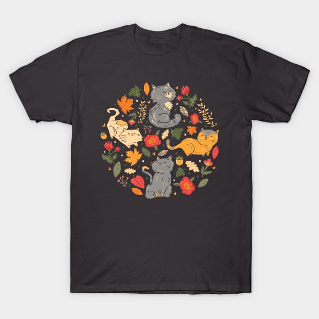 Autumn Cats T-Shirt by Norse Dog Studio